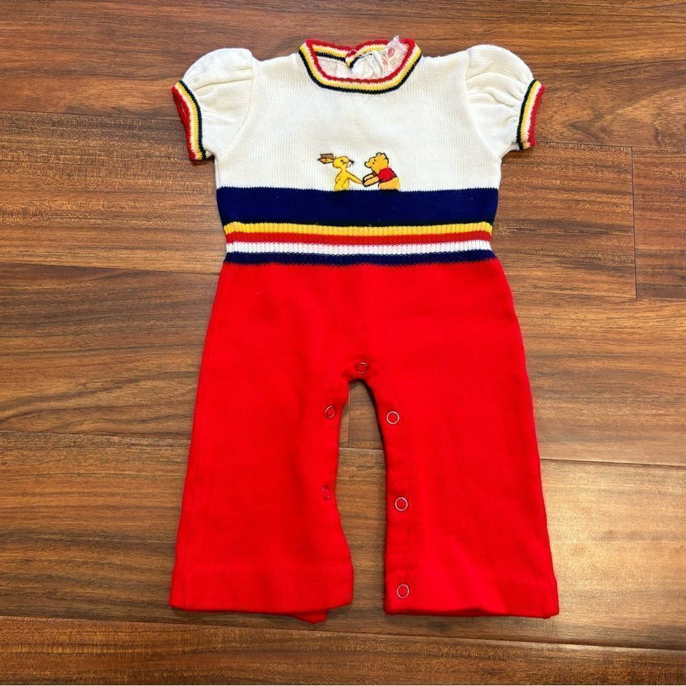 Disney Winnie the Pooh Sears Vintage Knit Embroidered One Piece Jumper/Jumpsuit